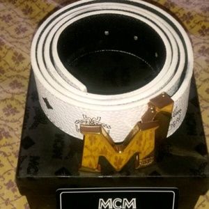 Mcm designer belt cream white